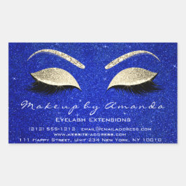 Eyelash Extension Makeup Beauty Salon Blue Gold Rechteckiger Aufkleber