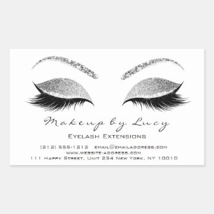 Eyelash Extension Makeup Beauty Salon Grau Glitzer Rechteckiger Aufkleber