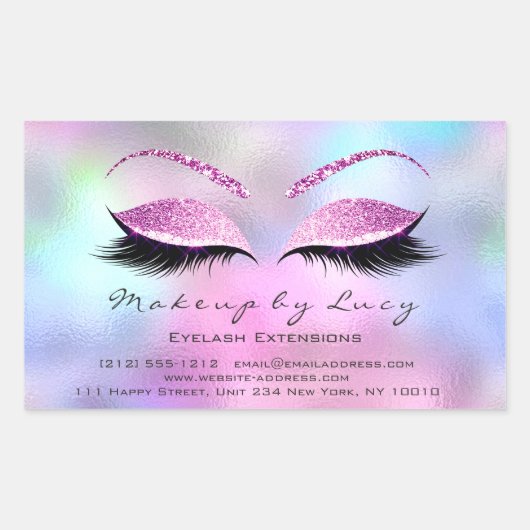 Eyelash Extension Makeuty Salon Pink Ombre Rechteckiger Aufkleber (Vorderseite)