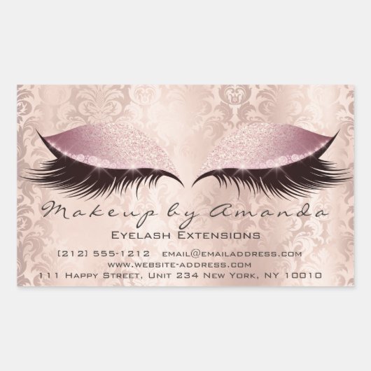 Eyelash Extension Pink Makeup Artist Beauty Damask Rechteckiger Aufkleber (Vorderseite)