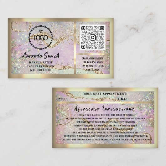 Eyelash Extension QRCode Logo Holograph Gliitter Visitenkarte (Vorne/Hinten)