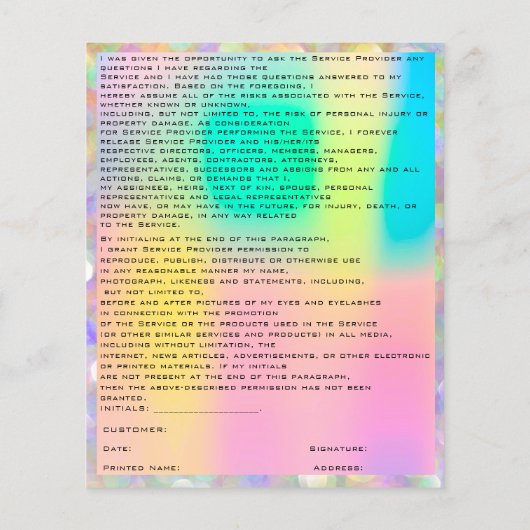 EYELASH EXTENSION RELEASE WAIVER Holograph Bokeh Flyer (Hinten)