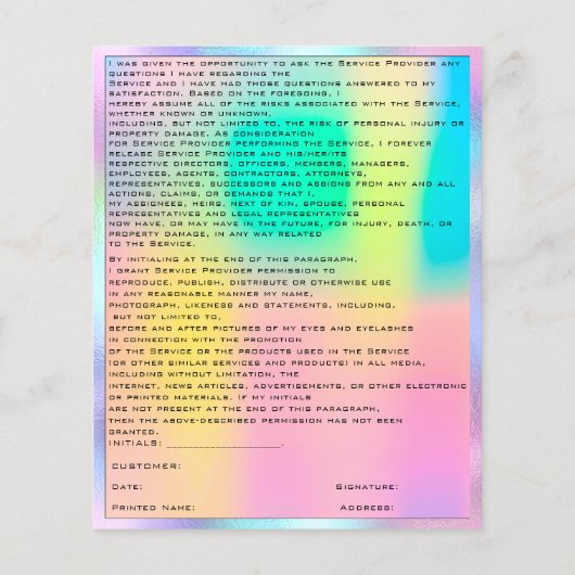EYELASH EXTENSION RELEASE WAIVER Holograph Flyer (Hinten)