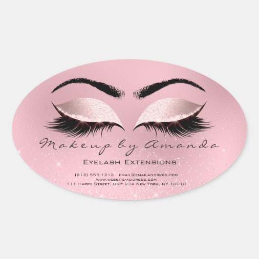 Eyelash Extension Round Makeup Artist Beauty Rose Ovaler Aufkleber (Vorderseite)