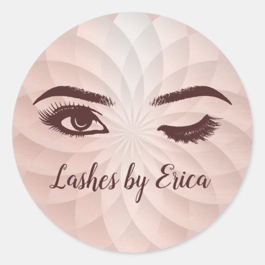 Eyelash Extensions Abstrakte Rose Gold Lotus Flora Runder Aufkleber (Vorderseite)