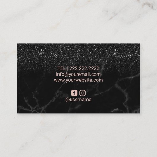 Eyelash Extensions Black Glitzer Marble Salon Visitenkarte (Rückseite)