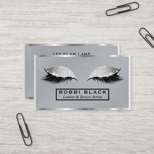 Eyelash Extensions Glitzer Makeup Modernes Metall Visitenkarte (Vorderseite/Rückseite Beispiel)