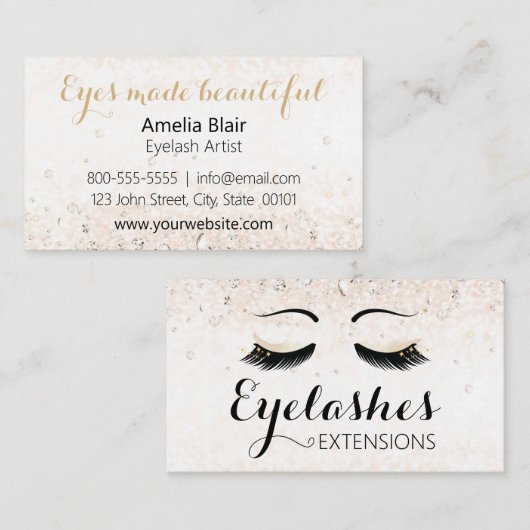 Eyelash Extensions Glitzern und Diamonds Gold Visitenkarte (Vorne/Hinten)