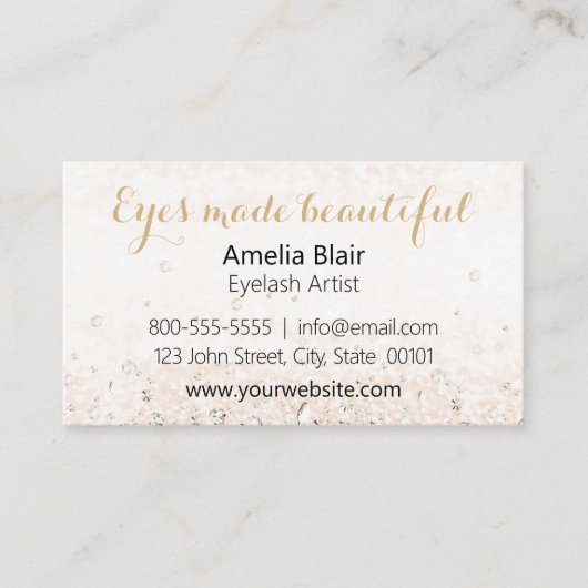 Eyelash Extensions Glitzern und Diamonds Gold Visitenkarte (Vorderseite)