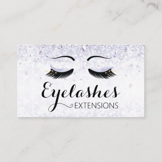 Eyelash Extensions Glitzern und Diamonds Lila Visitenkarte (Rückseite)
