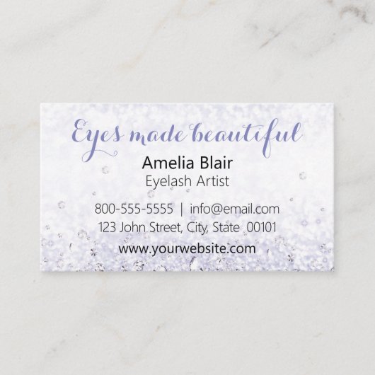 Eyelash Extensions Glitzern und Diamonds Lila Visitenkarte (Vorderseite)