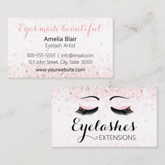 Eyelash Extensions Glitzern und Diamonds Pink Visitenkarte (Vorne/Hinten)