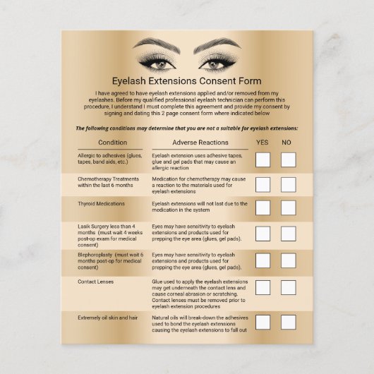 Eyelash Extensions Golden Liability Waiver Flyer (Vorne)