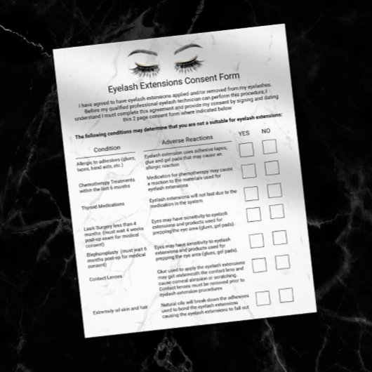 Eyelash Extensions Haftung Waiver Moderner Marmor Flyer