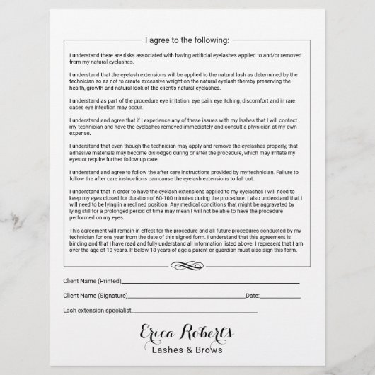 Eyelash Extensions Haftungsfreistellung Version 2 Flyer (Hinten)