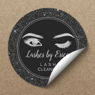 Eyelash Extensions Lash Cleaner Chic Black Glitzer Runder Aufkleber