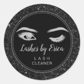 Eyelash Extensions Lash Cleaner Chic Black Glitzer Runder Aufkleber (Vorderseite)