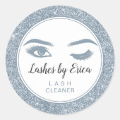 Eyelash Extensions Lash Cleaner Dusty Blue Glitzer Runder Aufkleber (Vorderseite)