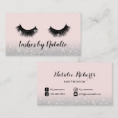 Eyelash Extensions Lash Salon Pink & Silver Ombre Visitenkarte (Vorne/Hinten)