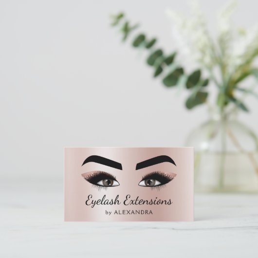 Eyelash Extensions Lashes Glitzer Pink Rose Gold Visitenkarte (Stehend Vorderseite)