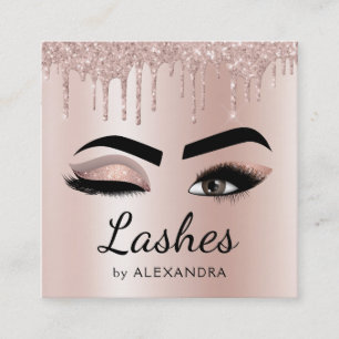 Eyelash Extensions Lashes Glitzer Rose Gold Pink Quadratische Visitenkarte