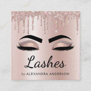 Eyelash Extensions Lashes Glitzer Rose Gold Pink Quadratische Visitenkarte