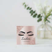 Eyelash Extensions Lashes Glitzer Rose Gold Pink Quadratische Visitenkarte (Stehend Vorderseite)