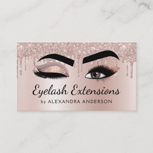 Eyelash Extensions Lashes Glitzer Rose Gold Pink Visitenkarte (Vorderseite)