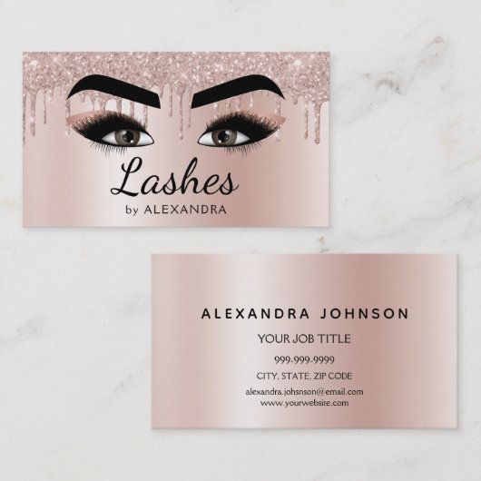 Eyelash Extensions Lashes Glitzer Rose Gold Pink Visitenkarte (Vorne/Hinten)