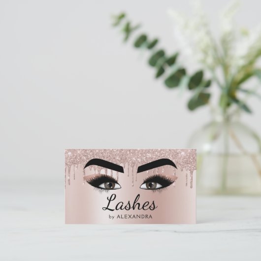 Eyelash Extensions Lashes Glitzer Rose Gold Pink Visitenkarte (Stehend Vorderseite)