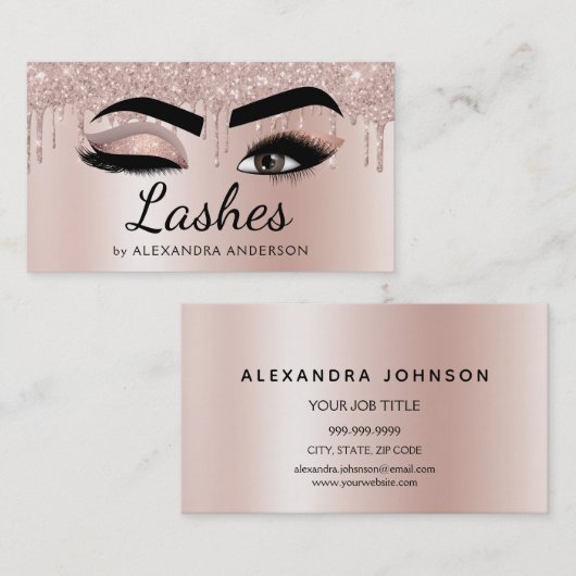 Eyelash Extensions Lashes Glitzer Rose Gold Pink Visitenkarte (Vorne/Hinten)
