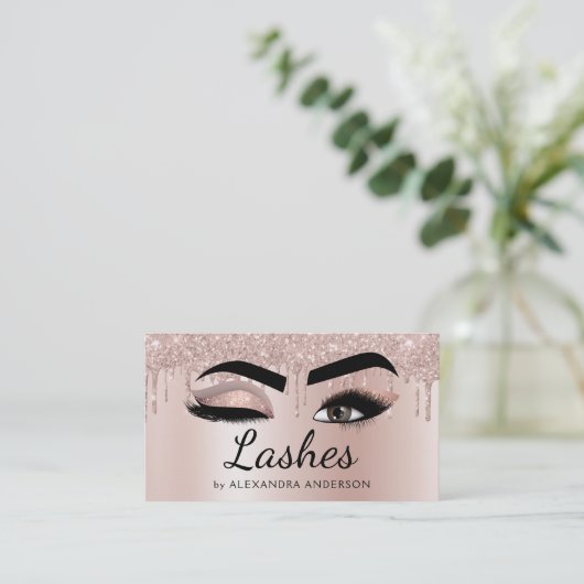 Eyelash Extensions Lashes Glitzer Rose Gold Pink Visitenkarte (Stehend Vorderseite)