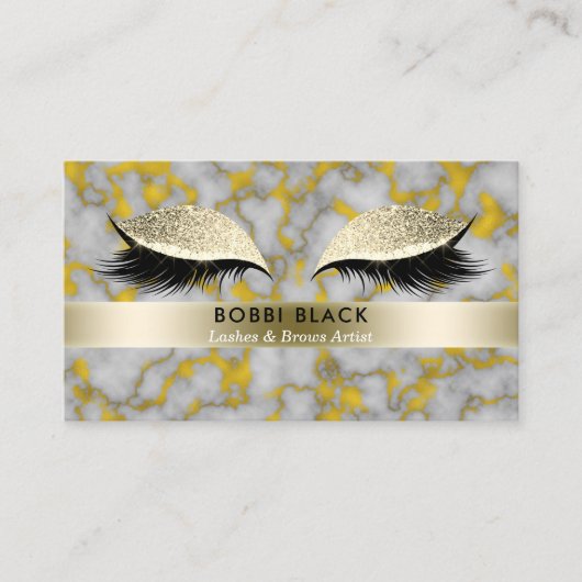 Eyelash Extensions Marble Gold Glitter Glam Makeup Visitenkarte (Vorderseite)