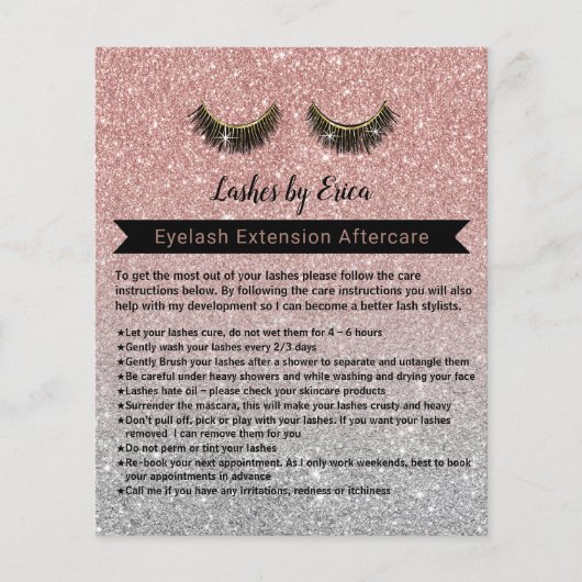 Eyelash Extensions Rose Gold Aftercare Instruction Flyer (Vorne)