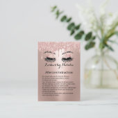 Eyelash Extensions Rose Gold Aftercare Instruction Visitenkarte (Stehend Vorderseite)
