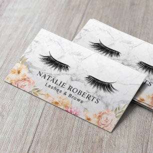 Eyelash Extensions Salon Vintag Floral Marmor Visitenkarte