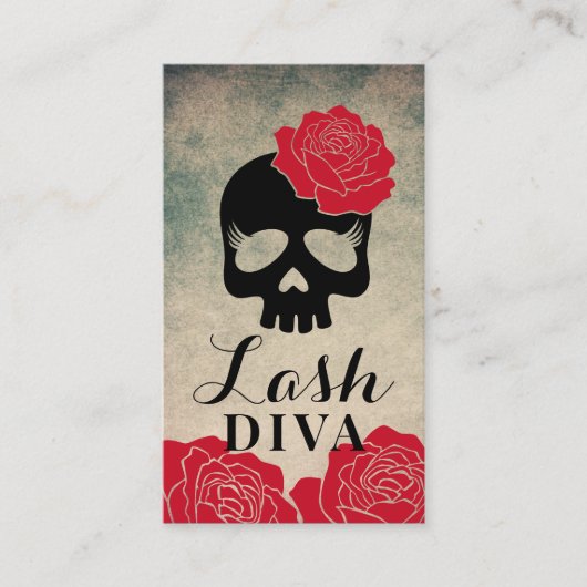 Eyelash Extensions Schönheit Blumenschädel Vintag Visitenkarte (Vorderseite)