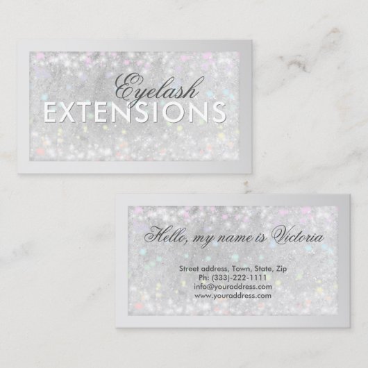 Eyelash Extensions Silver Glitzer Card Visitenkarte (Vorne/Hinten)