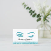 Eyelash Extensions Wink Eye Aquamariner Glitzer Sa Visitenkarte (Stehend Vorderseite)