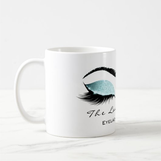 Eyelash Extention Beauty Studio Aqua Blue Glitzer Kaffeetasse (Links)