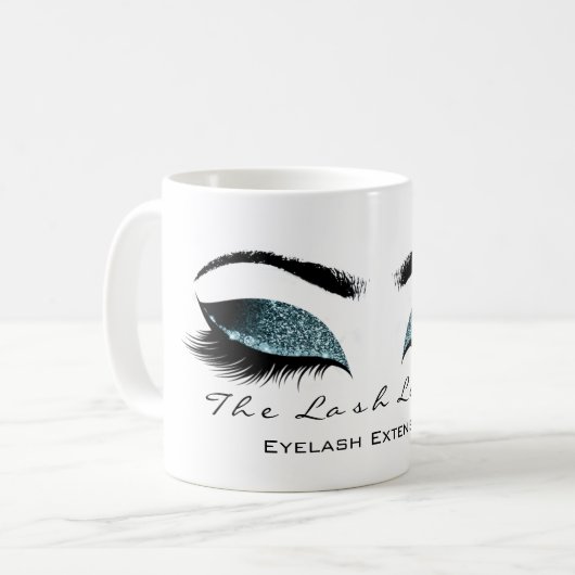 Eyelash Extention Beauty Studio Aquamarin Glitzer Kaffeetasse (Vorderseite Links)