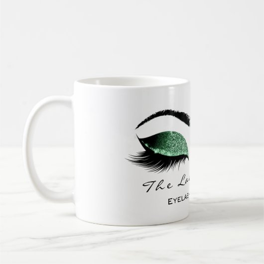 Eyelash Extention Beauty Studio Cali Green Glitzer Kaffeetasse (Links)