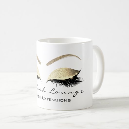 Eyelash Extention Beauty Studio Gold Glitzer Kaffeetasse (VorderseiteRechts)