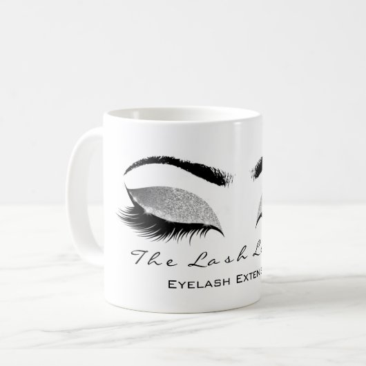 Eyelash Extention Beauty Studio Gray SilverGlitter Kaffeetasse (Vorderseite Links)