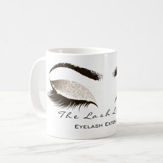Eyelash Extention Beauty Studio Ivory Lux Glitzer Kaffeetasse (Vorderseite Links)