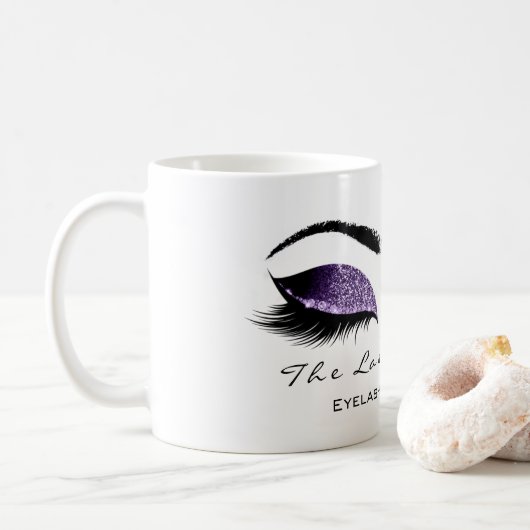 Eyelash Extention Beauty Studio Lila Glitzer Kaffeetasse (Mit Donut)
