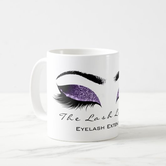 Eyelash Extention Beauty Studio Lila Glitzer Kaffeetasse (Vorderseite Links)