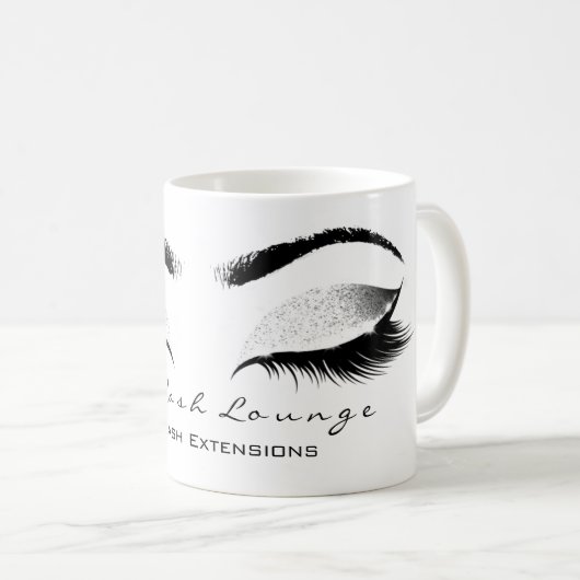 Eyelash Extention Beauty Studio White Grau Glitzer Kaffeetasse (VorderseiteRechts)