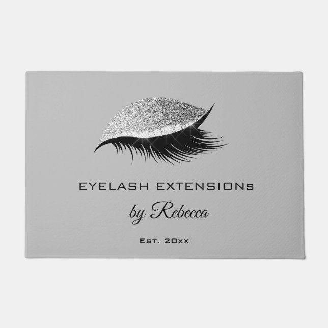 Eyelash Gray Silver Glitzer Salon Business Fußmatte (Vorderseite)