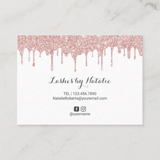 Eyelash Lash Salon Rose Gold Tropfen Nachsorge Visitenkarte (Rückseite)